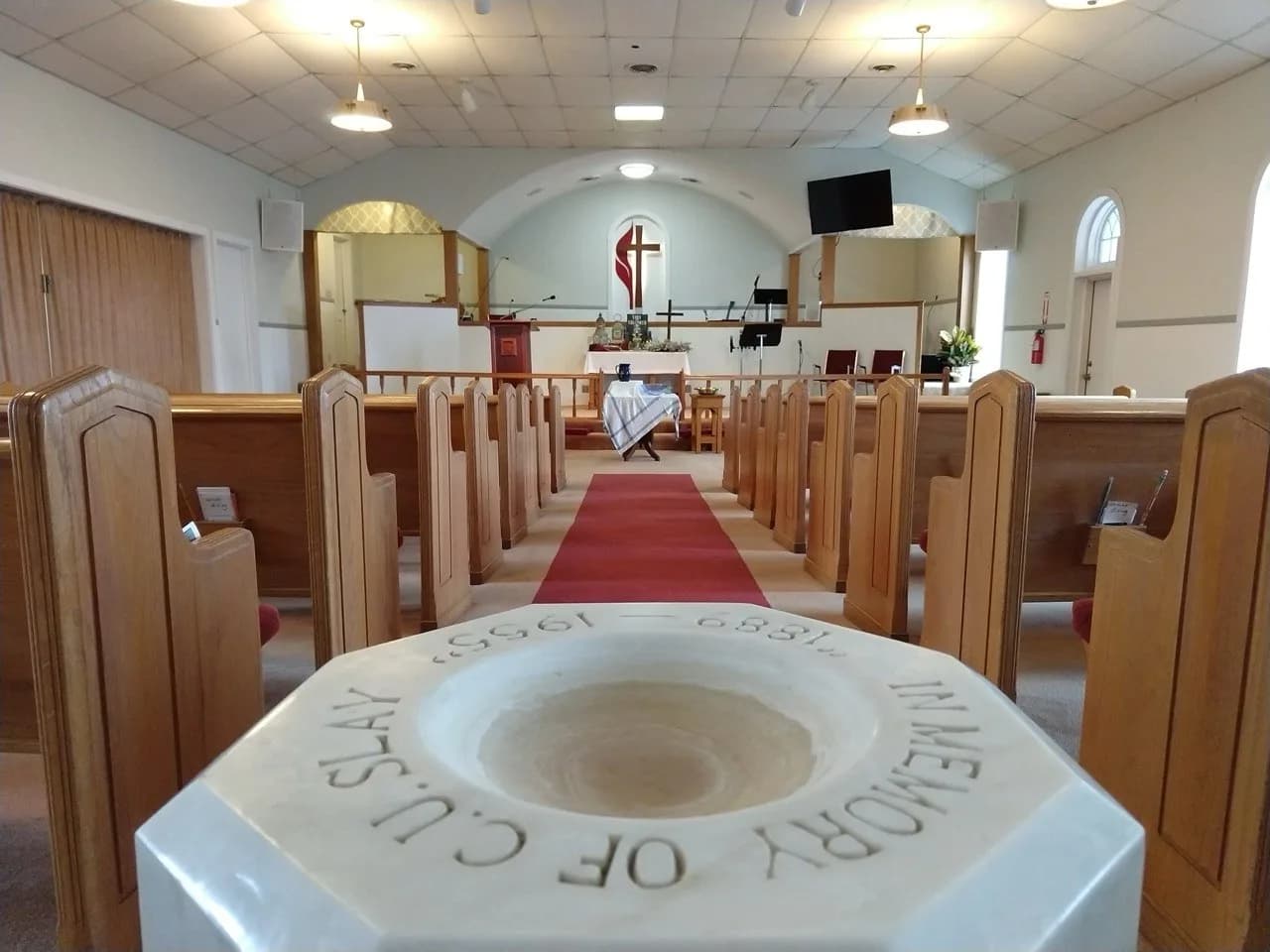Empty sanctuary at Weaver First United Methodist Church