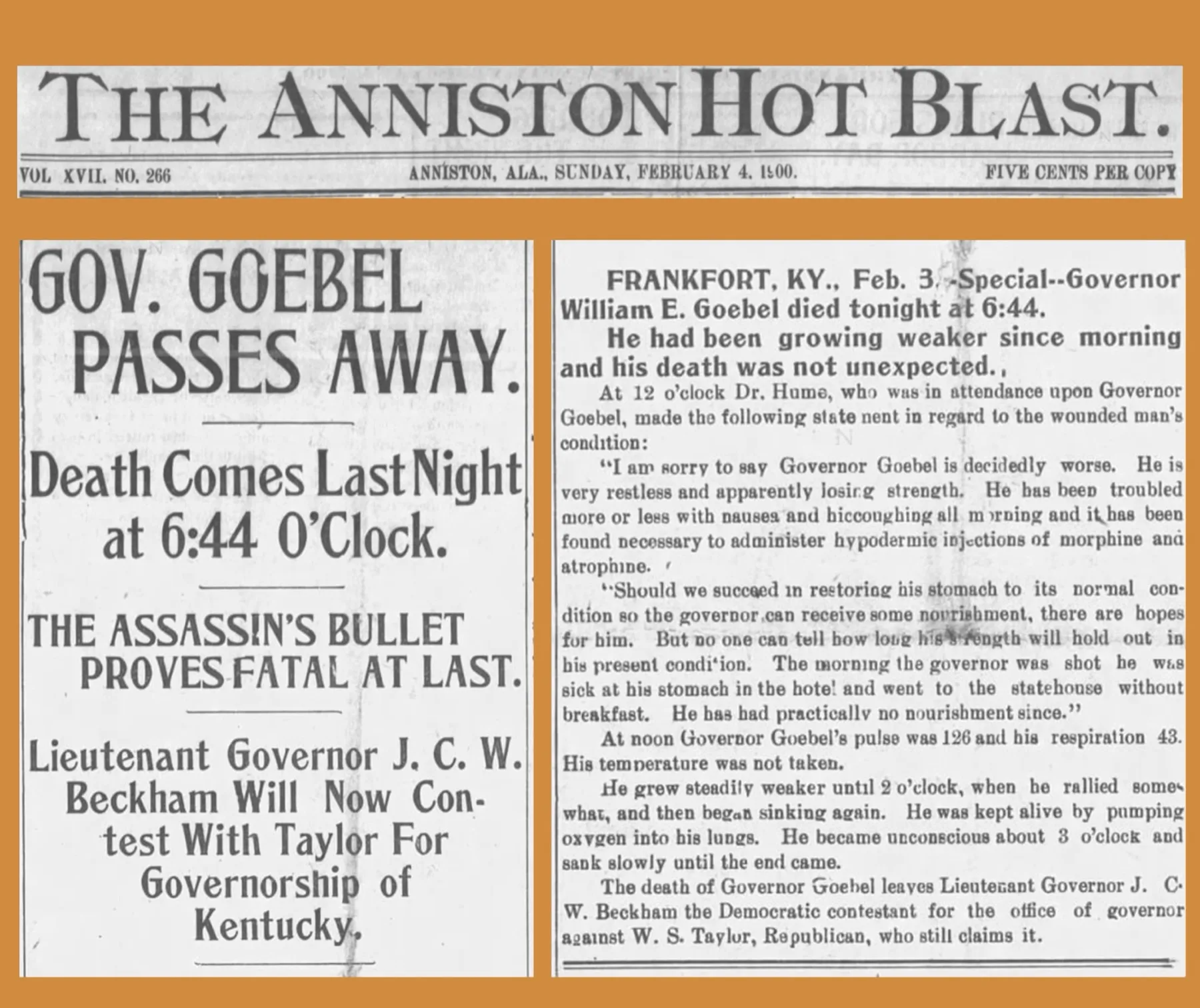Front page of The Anniston Hot Blast, February 4, 1900, the paper that became The Anniston Star