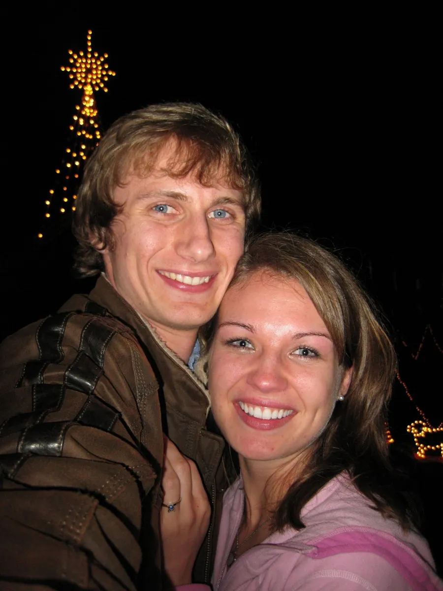 Matt and Heather Headley just after the proposal at Noccalula Falls, November 2008